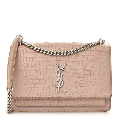 Saint Laurent Calfskin Crocodile Embossed Medium Monogram Sunset Rose Antic 1 of 25