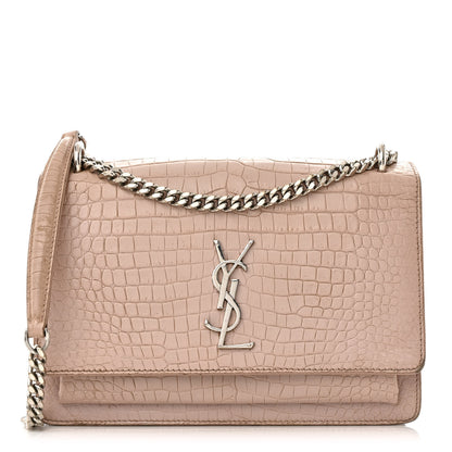Saint Laurent Calfskin Crocodile Embossed Medium Monogram Sunset Rose Antic 1 of 25