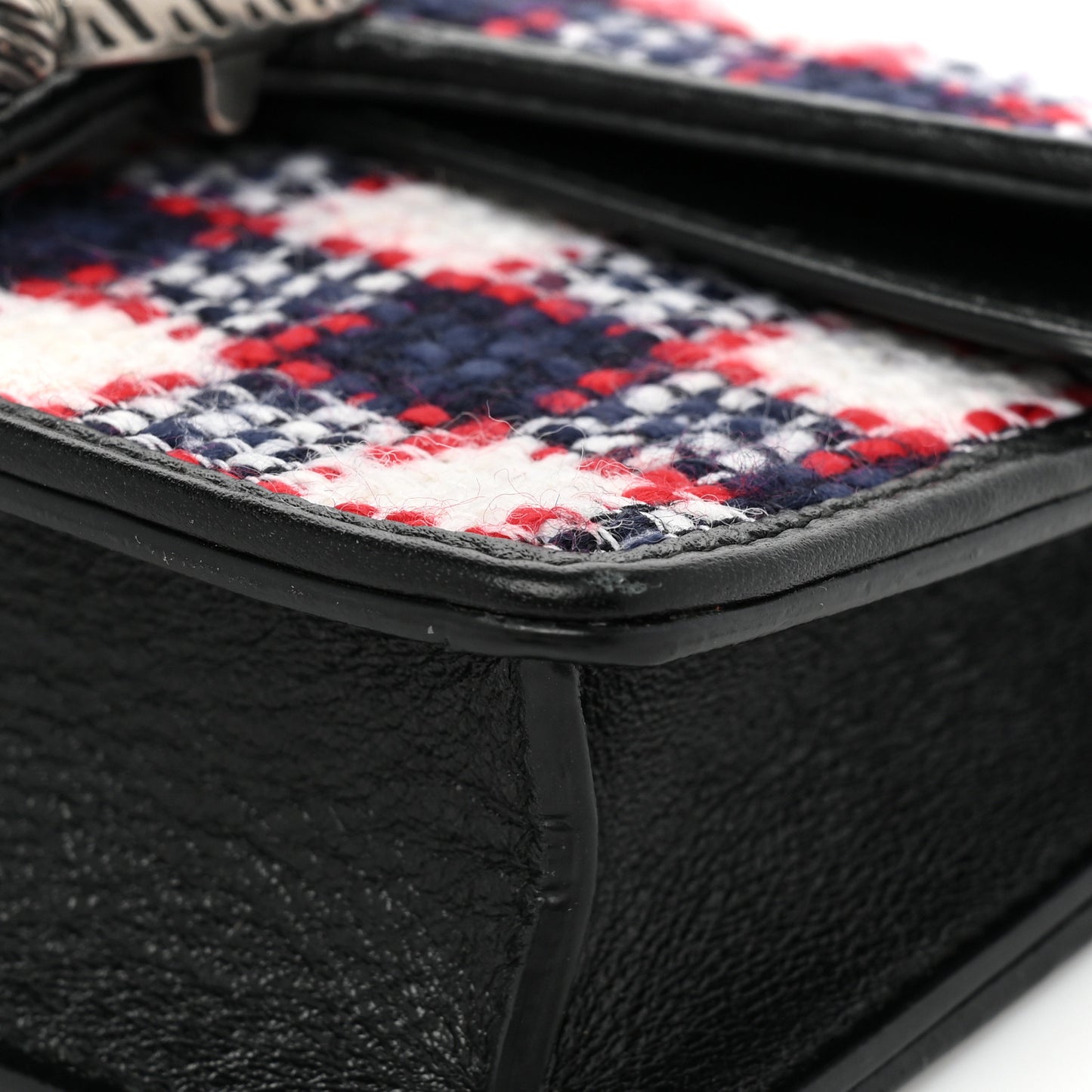 Vintage Tweed Check Super Mini Dionysus Shoulder Bag White Hibiscus Red Marine