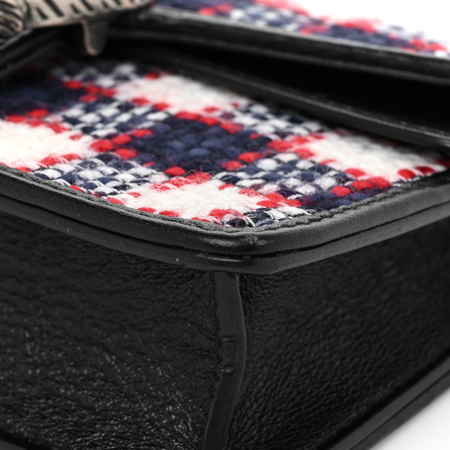 Gucci Vintage Tweed Check Super Mini Dionysus Shoulder Bag White Hibiscus Red Marine 9 of 12