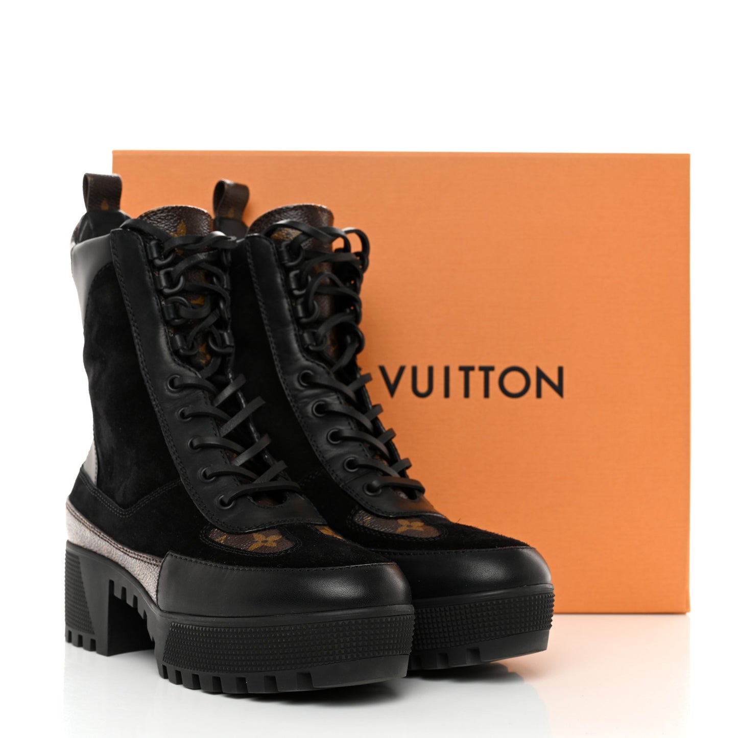 Suede Calfskin Monogram Laureate Platform Desert Boots 38 Black