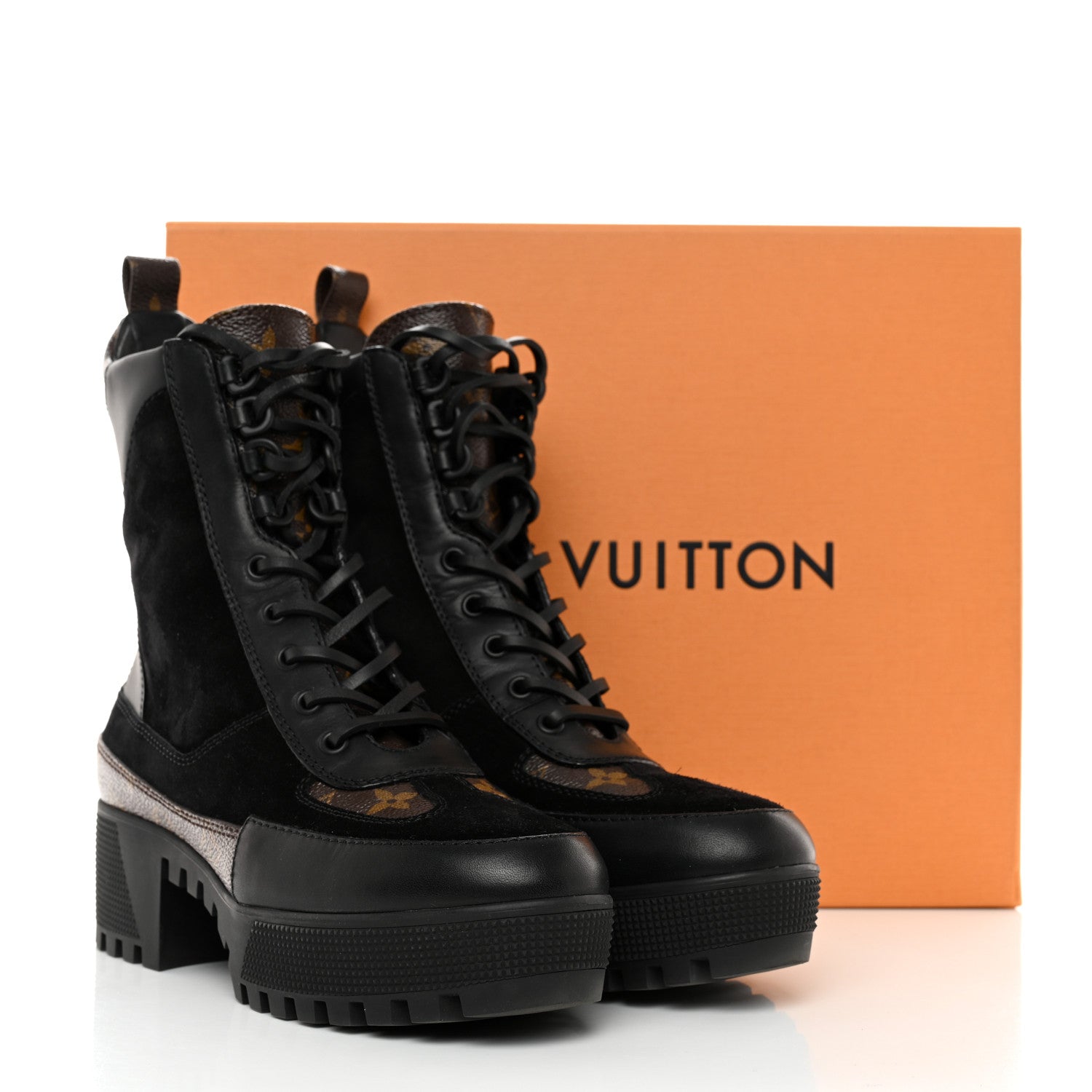 Louis Vuitton Suede Calfskin Monogram Laureate Platform Desert Boots 38 Black 9 of 9