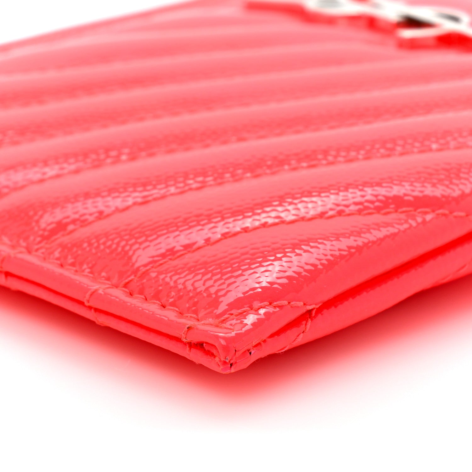 Saint Laurent Patent Grain De Poudre Matelasse Chevron Monogram Bill Pouch Neon Pink 10 of 10