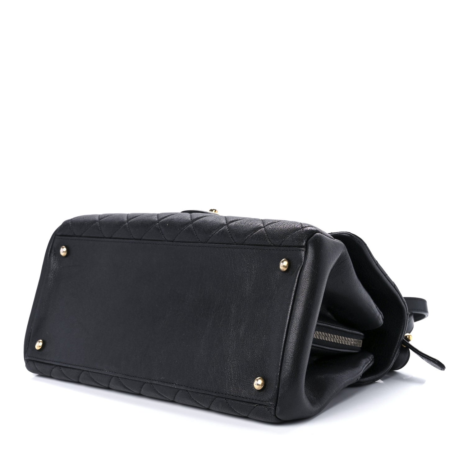 Shiny Sheepskin Quilted Large Trapezio Flap Black