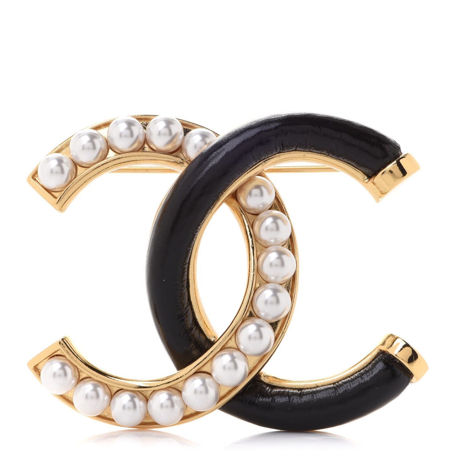 Pearl CC Brooch Black Gold