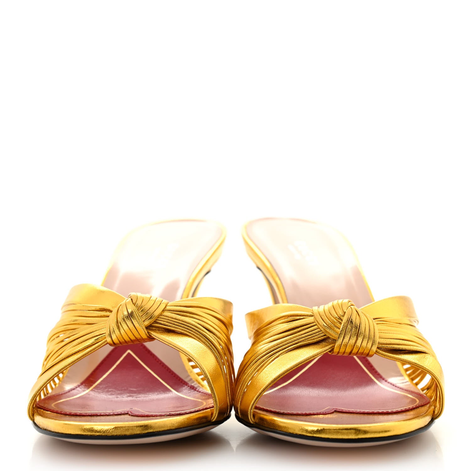 Gucci Metallic Nappa Crawford Knot Mid Heel Slide Sandals 39.5 Gold 2 of 9