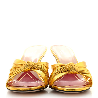 Gucci Metallic Nappa Crawford Knot Mid Heel Slide Sandals 39.5 Gold 2 of 9