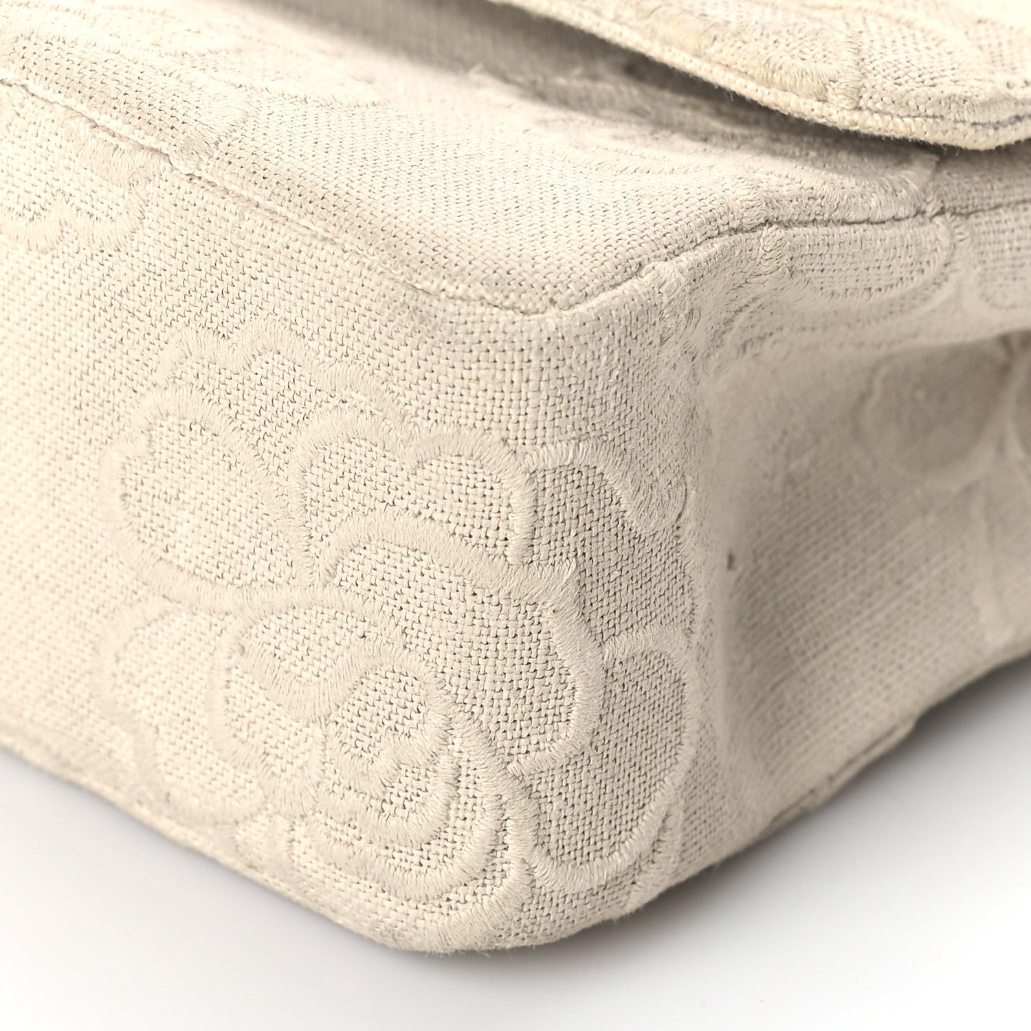 Chanel Canvas Camellia Embroidered Medium Double Flap Ivory