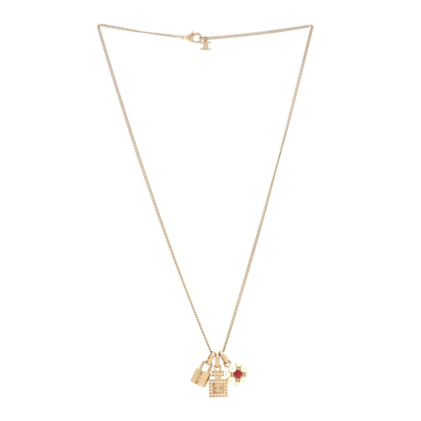 Metal 3 Charms Necklace Gold