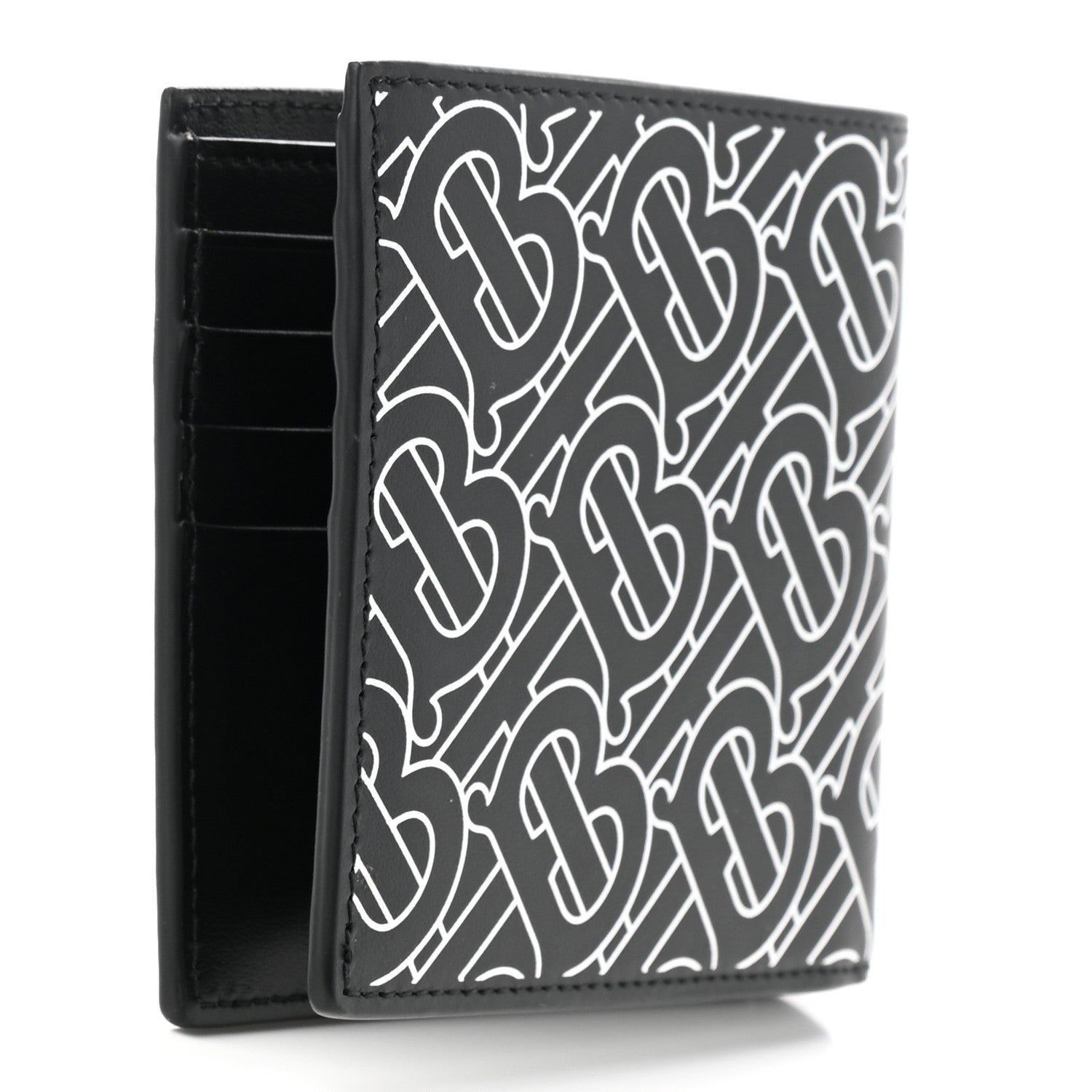 Burberry Calfskin Embossed Monogram Bi-Fold Wallet Black White 3 of 6