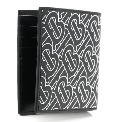 Burberry Calfskin Embossed Monogram Bi-Fold Wallet Black White 3 of 6