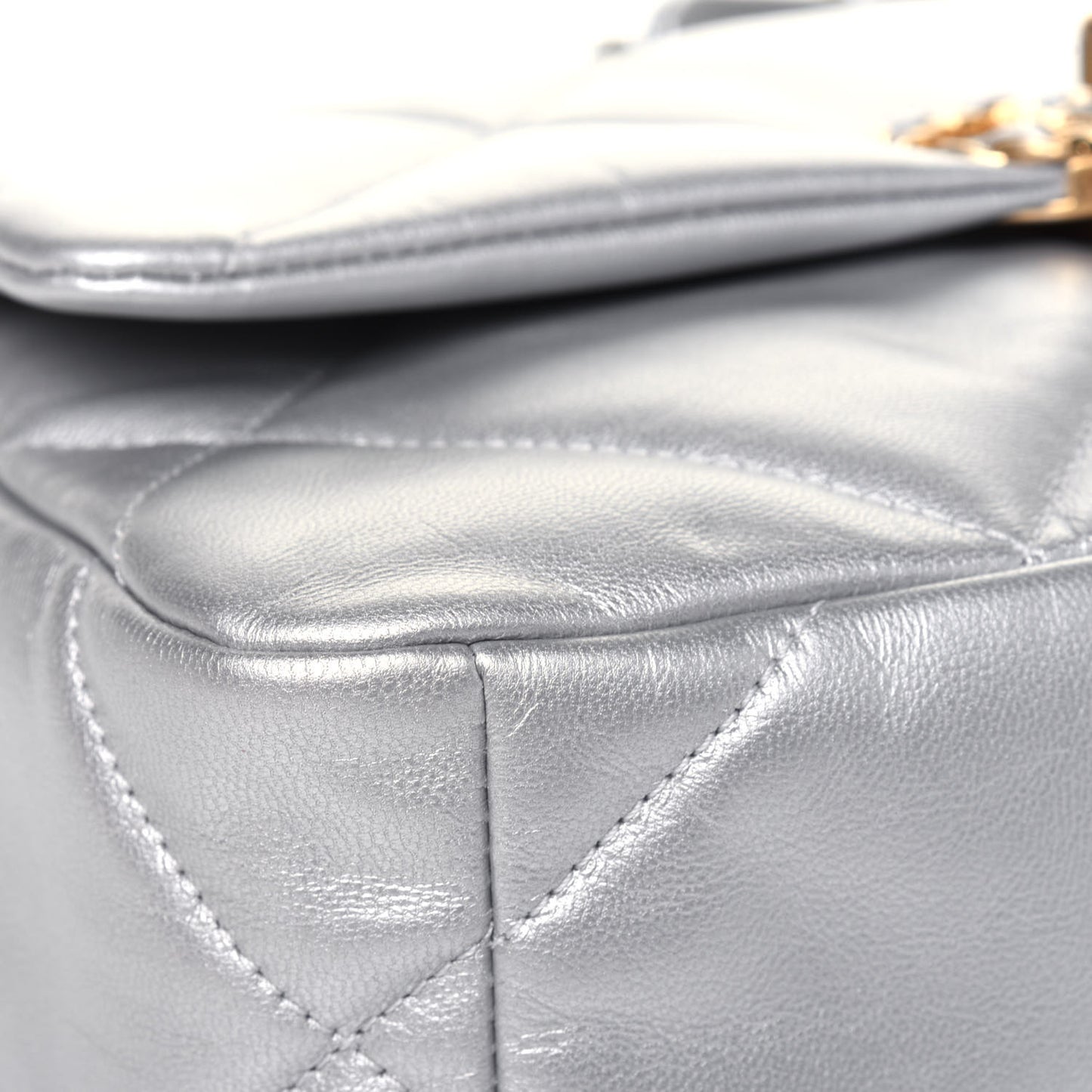 Metallic Goatskin Quilted Medium Chanel 19 Flap Silver