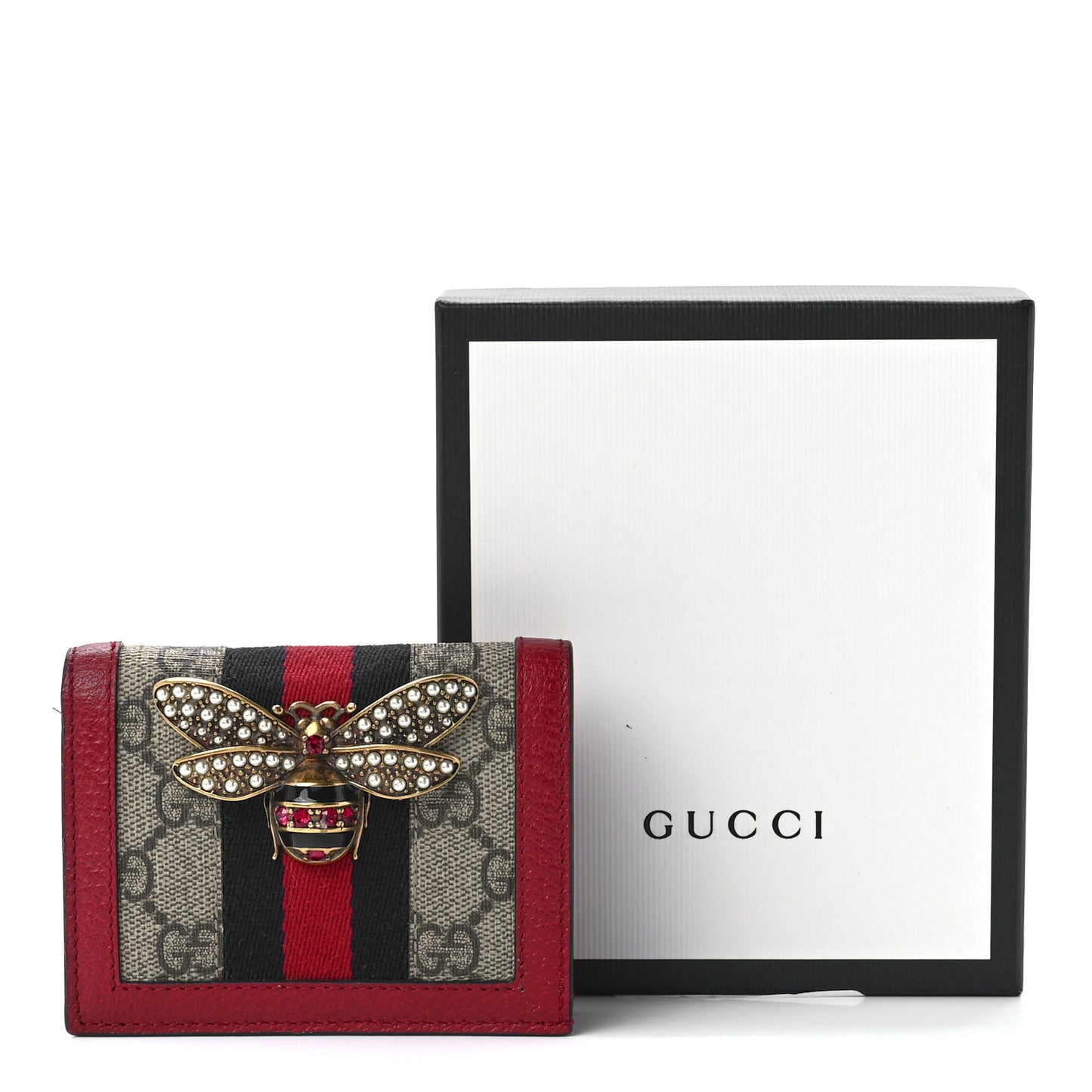 GG Supreme Monogram Queen Margaret Card Case Red