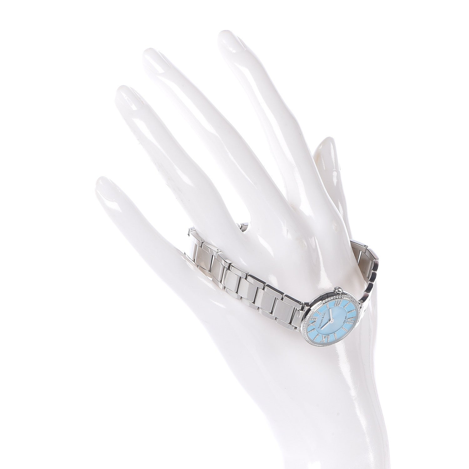 Tiffany Stainless Steel Diamond Bezel 24mm Atlas 2-Hand Quartz Watch Ice Blue 2 of 6