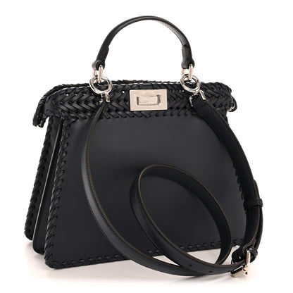 Fendi Vitello King Shiny Nappa Intreccio Petite Peekaboo I SEE U Satchel Midnight 3 of 12