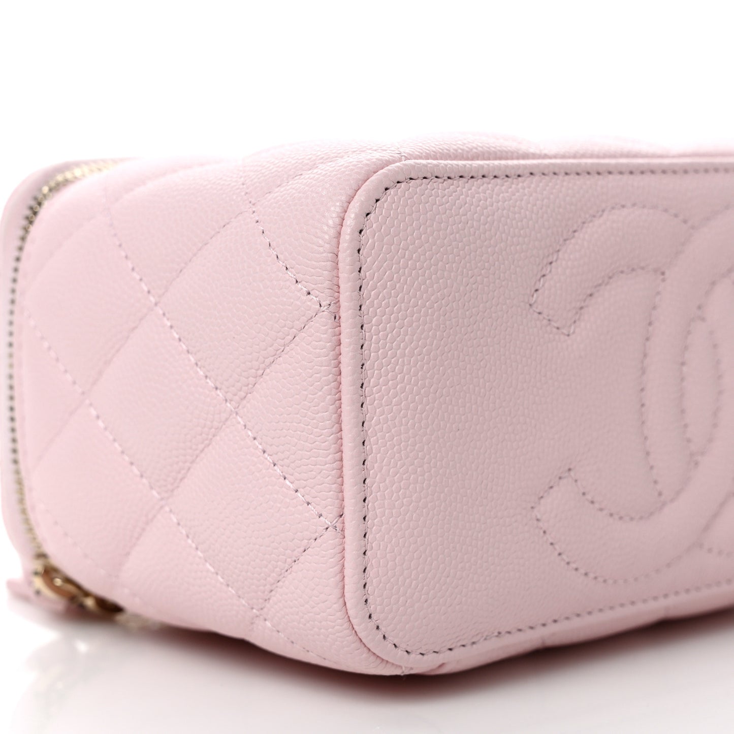 Caviar Quilted Small Vanity Case With Chain Light Pink