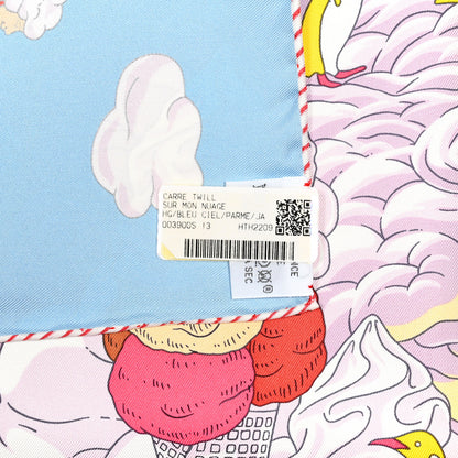 Hermes Silk Sur Mon Nuage Scarf 90 Bleu Ciel Parme Jaune 5 of 6