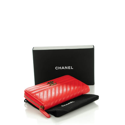 Chanel Shiny Goatskin Diagonal Quilted Small Zip Around Wallet Red 4 of 8
