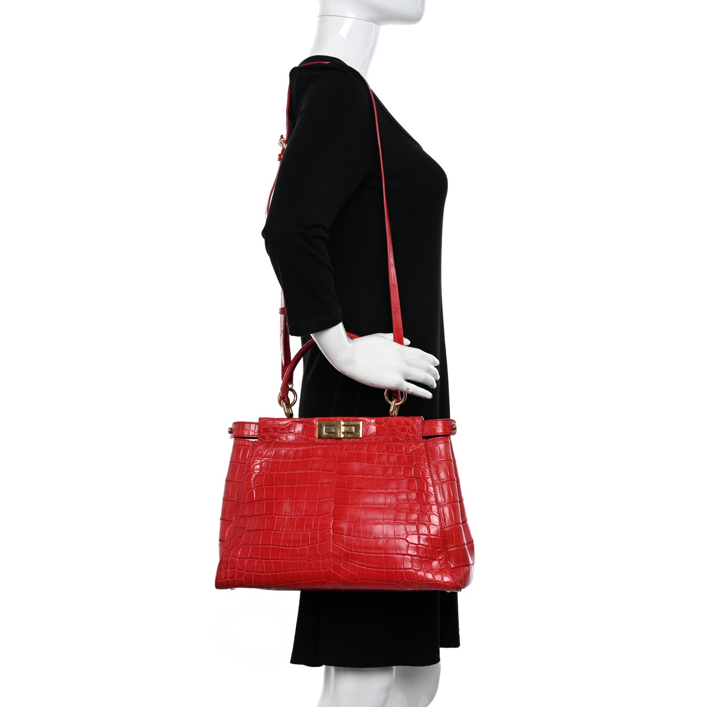 Shiny Crocodile Shiny Nappa Medium Peekaboo Iconic Satchel Red