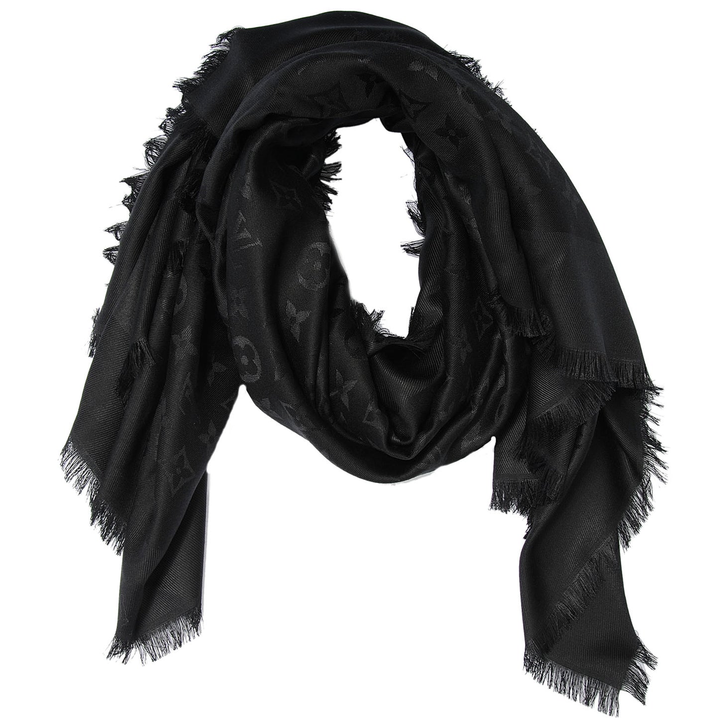 Silk Wool Monogram Shawl Black