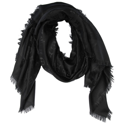 Louis Vuitton Silk Wool Monogram Shawl Black 3 of 6