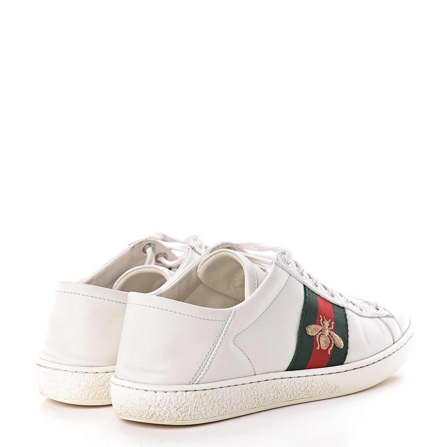 Calfskin Web Bee Embroidered Womens Ace Sneakers 36 White Green