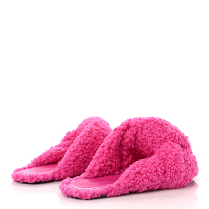 Balenciaga Faux Shearling Drapy Slide Sandals 37.5 Pink 4 of 7