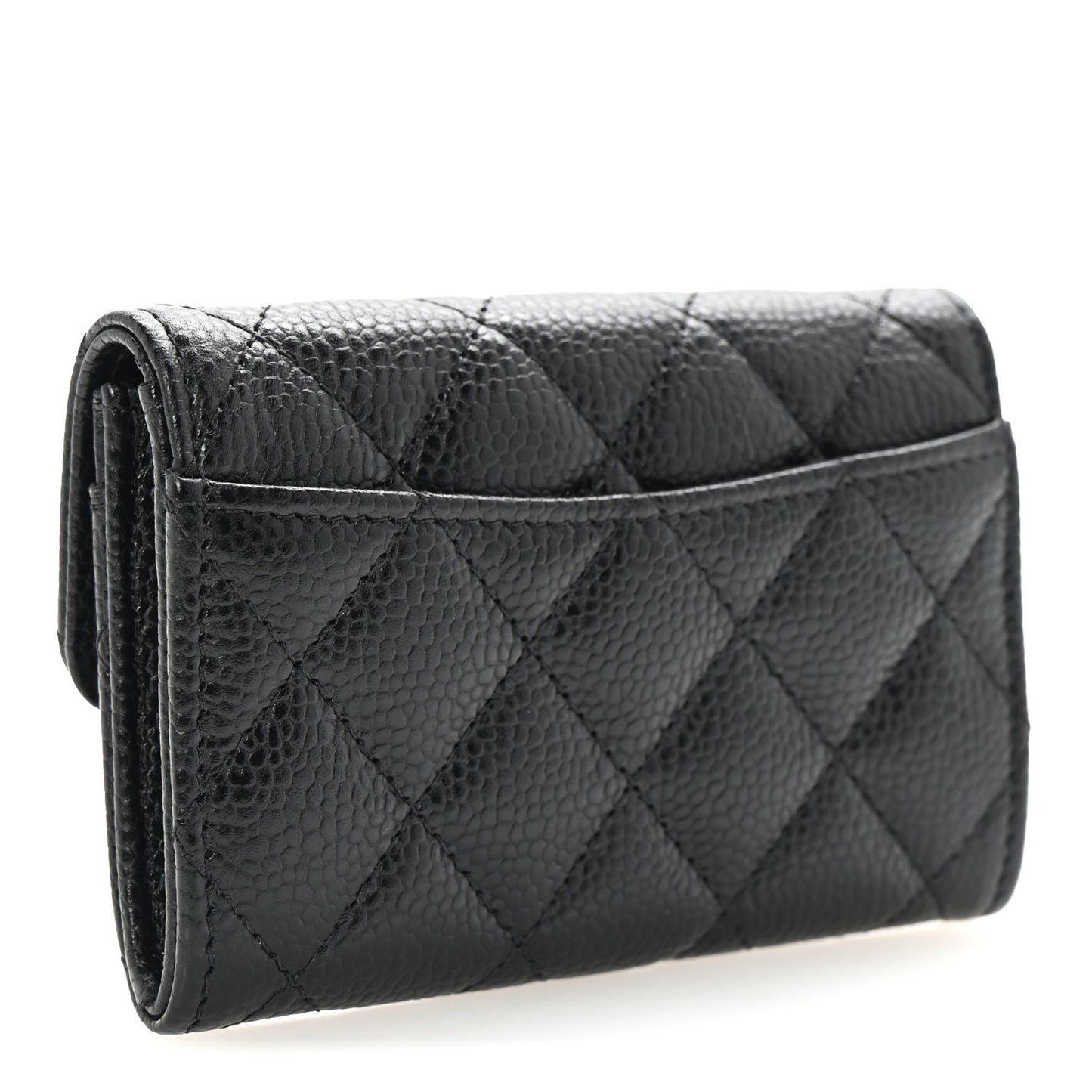 Caviar Quilted Flap Card Holder Wallet Black