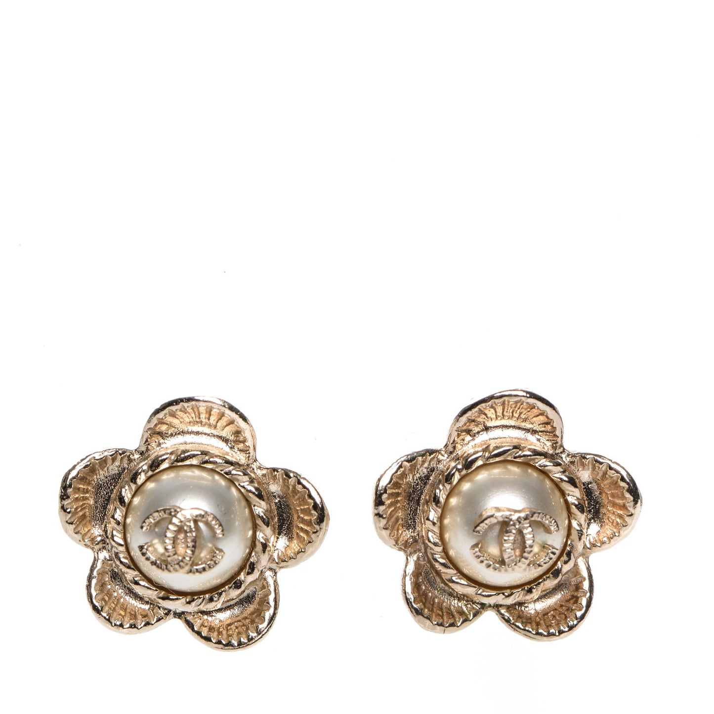 Pearl CC Flower Earrings Gold