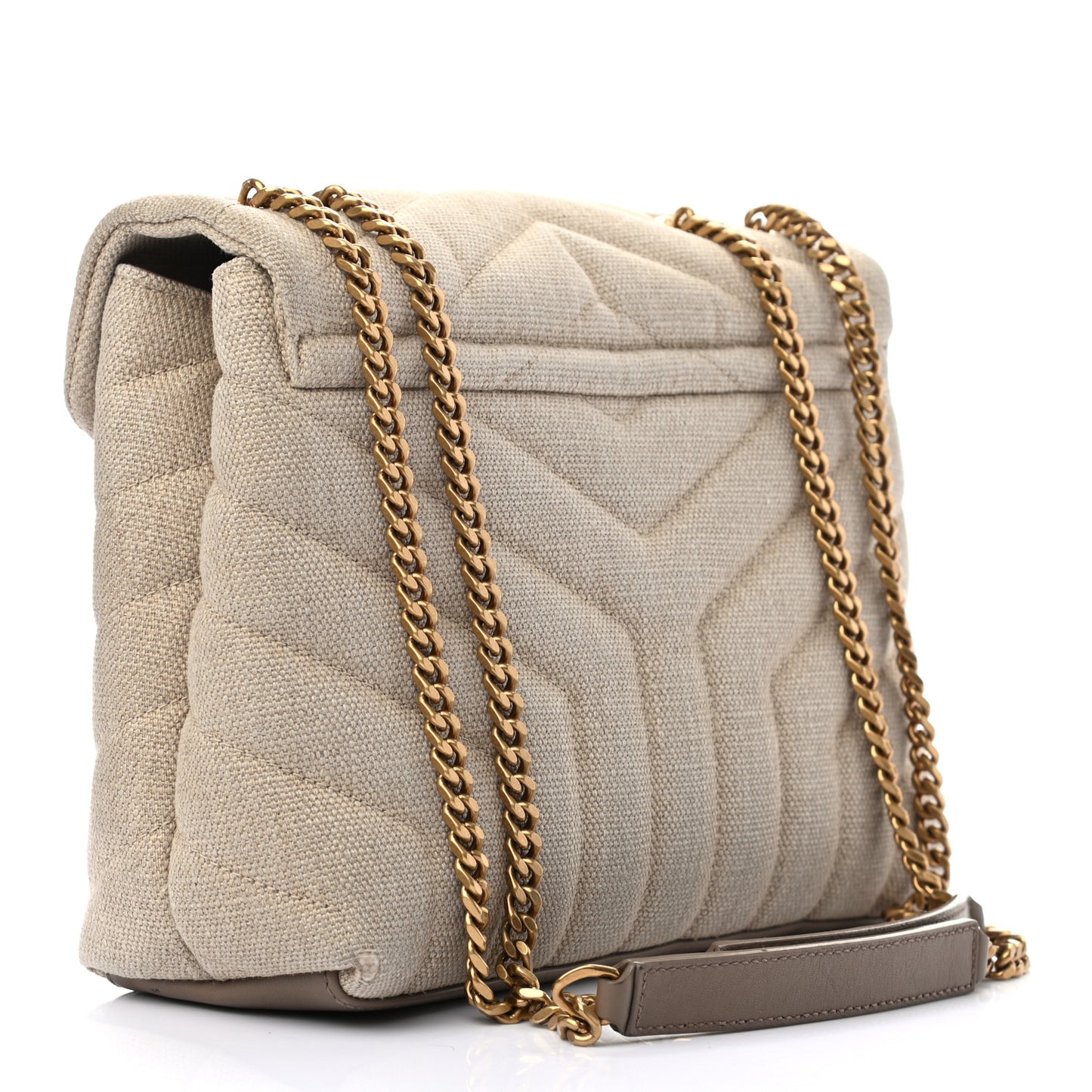 Linen Y Quilted Monogram Small Loulou Chain Satchel Natural Taupe