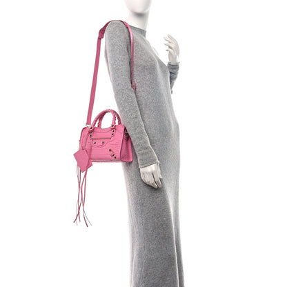 Balenciaga Shiny Supple Calfskin Crocodile Embossed Classic Silver Hardware Mini City Baby Pink 3 of 9