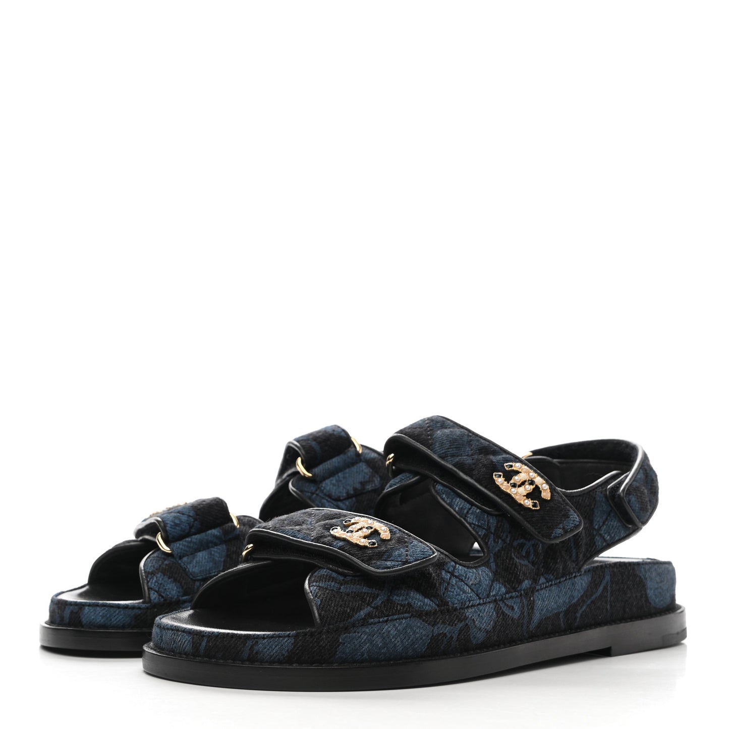Denim Velcro Dad Sandals 36.5 Dark Grey Blue Black
