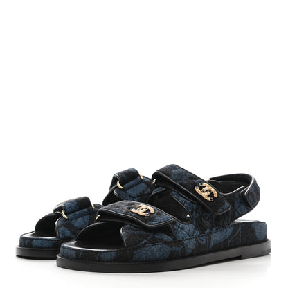 Chanel Denim Velcro Dad Sandals 36.5 Dark Grey Blue Black 3 of 9