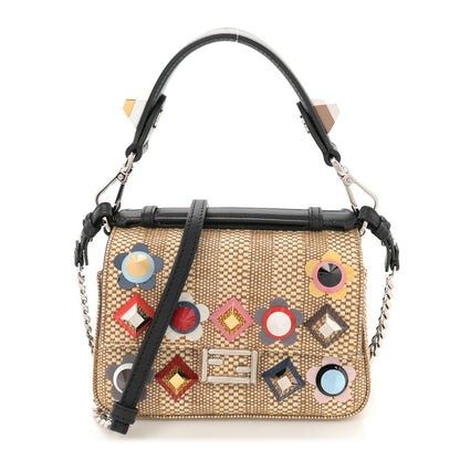 Fendi Paglia Vitello Dolce Paillettes Flowerland Studded Striped Micro Double Baguette Natural Multicolor 1 of 10