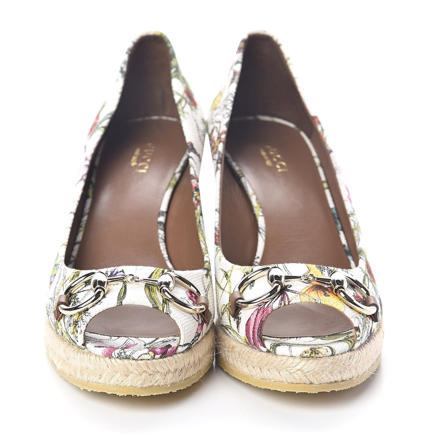 Canvas Flora Infinity Horsebit Peep Toe Wedges 38 White Multicolor Acero
