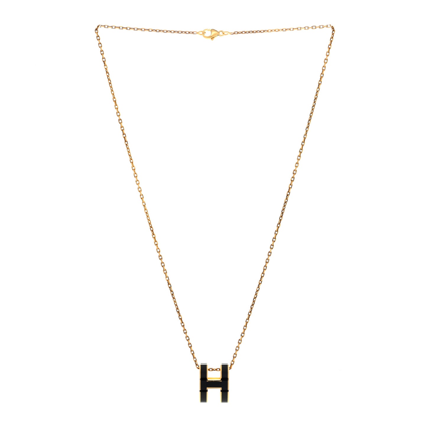 Lacquered Gold Pop H Pendant Necklace Black