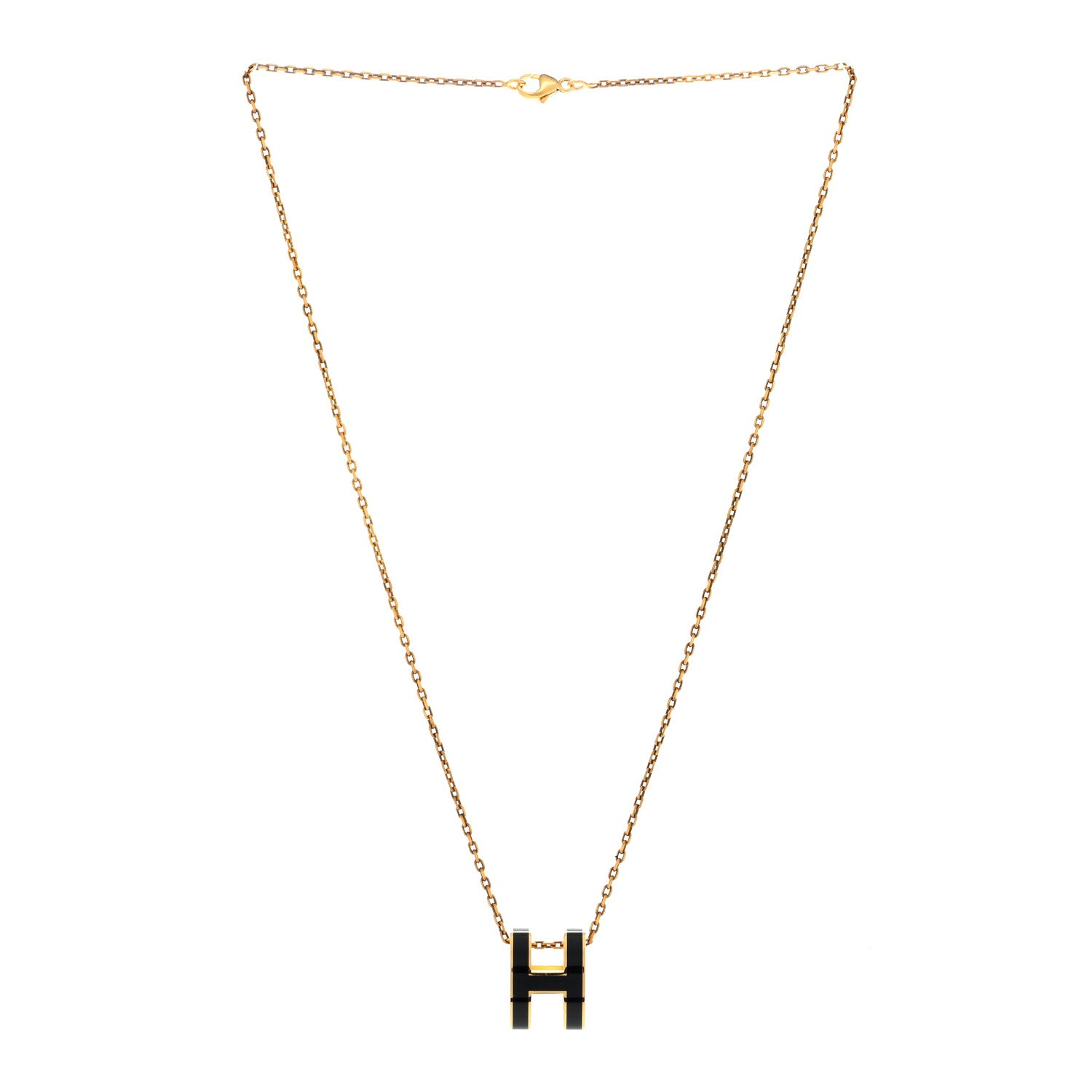 Hermes Lacquered Gold Pop H Pendant Necklace Black 2 of 5