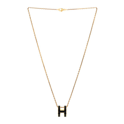 Hermes Lacquered Gold Pop H Pendant Necklace Black 2 of 5