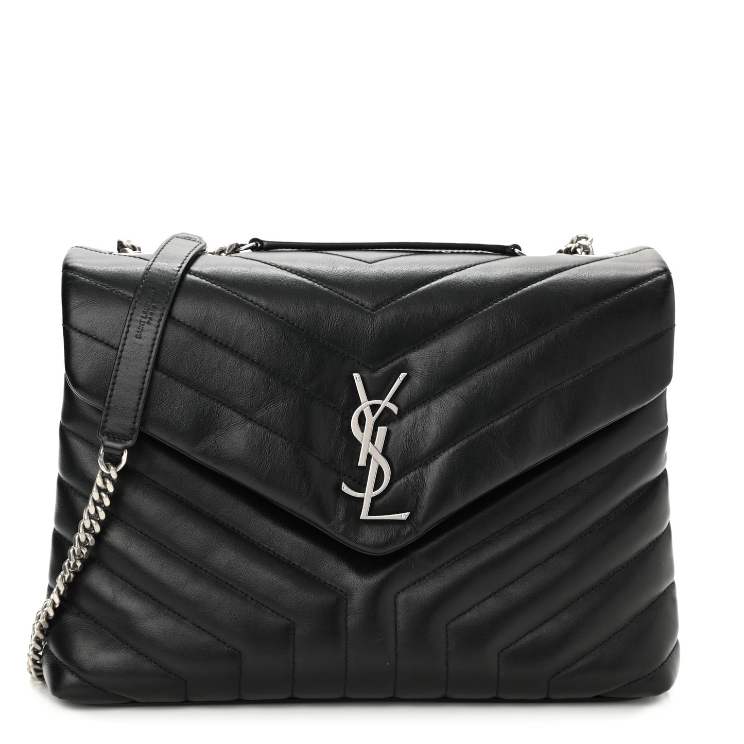 Calfskin Y Quilted Monogram Medium Loulou Chain Satchel Black