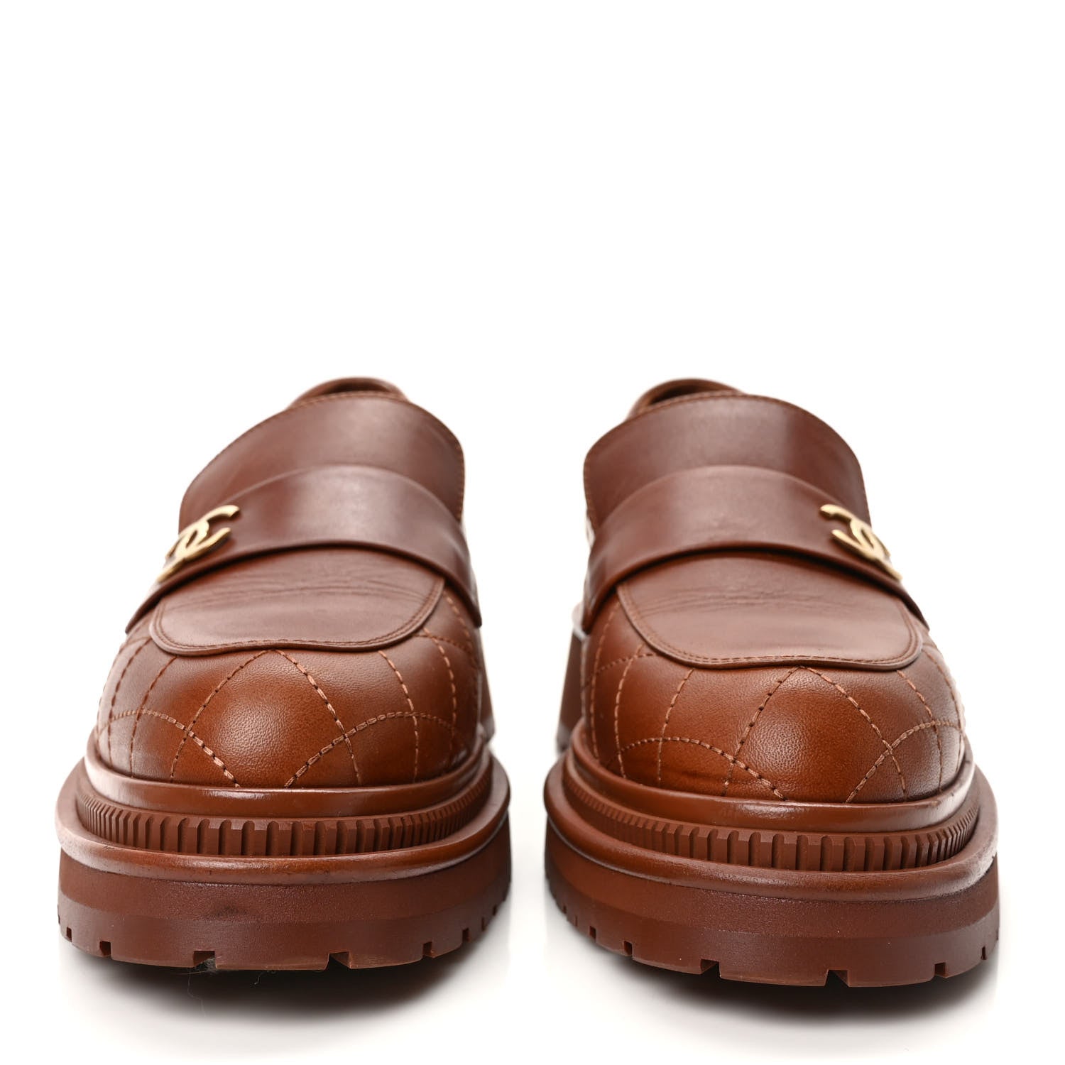 Chanel Calfskin Quilted CC Mocassin Loafers 41 Light Brown 2 of 10