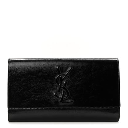 Saint Laurent Textured Patent Monogram Large Belle De Jour Clutch Black 1 of 6