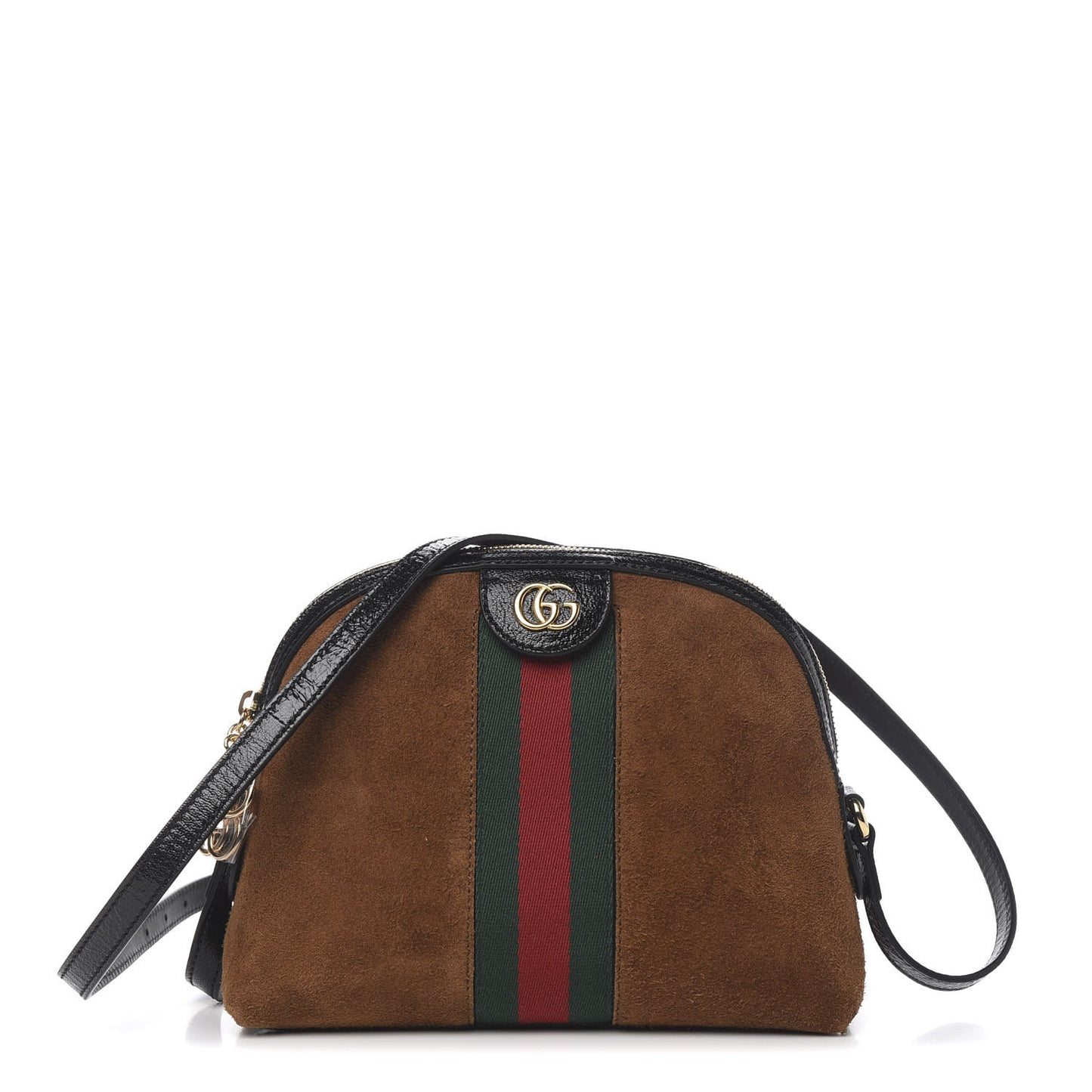 Suede Patent Web Small Ophidia Dome Shoulder Bag Nocciola Black