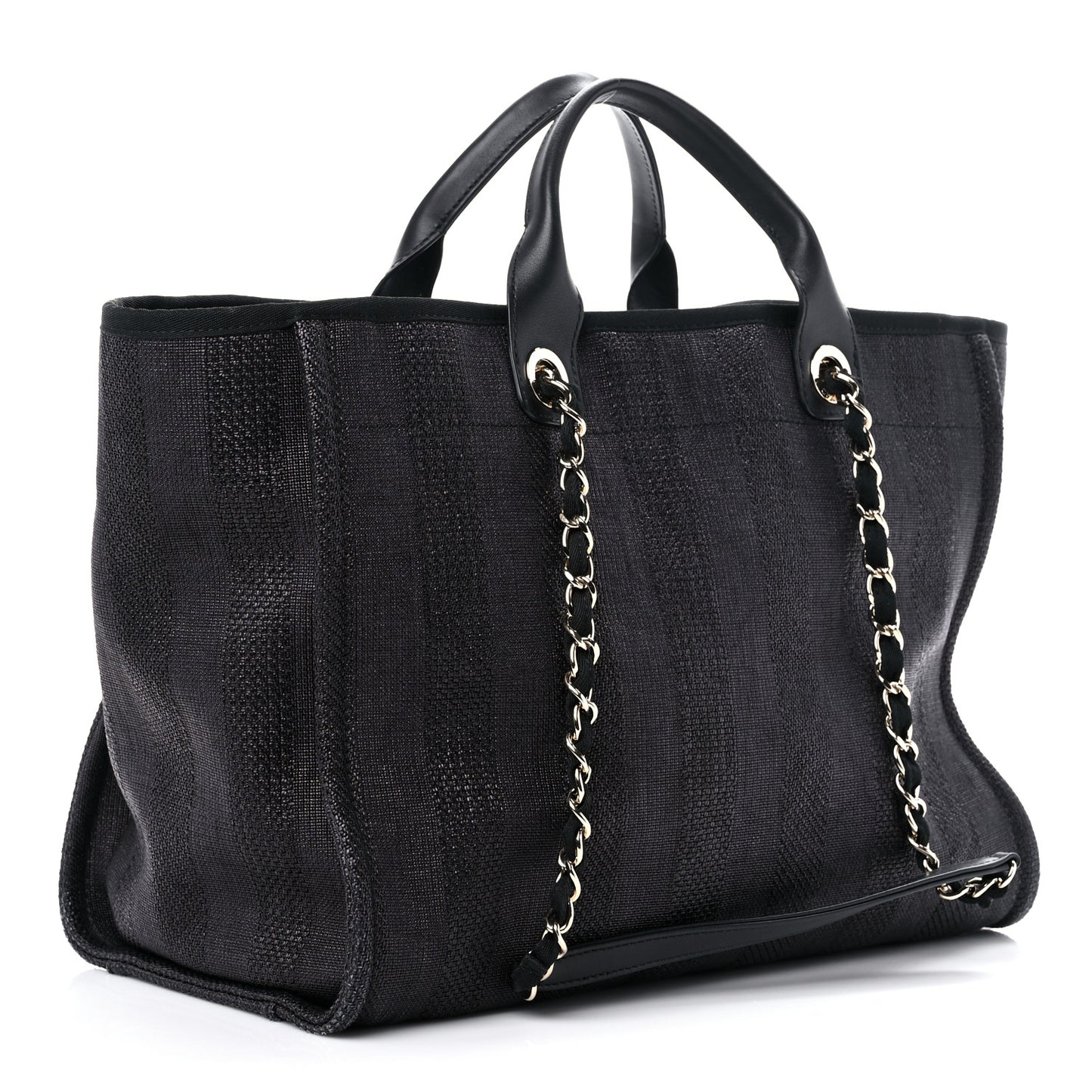 Mixed Fibers Calfskin Striped Medium Deauville Tote Black