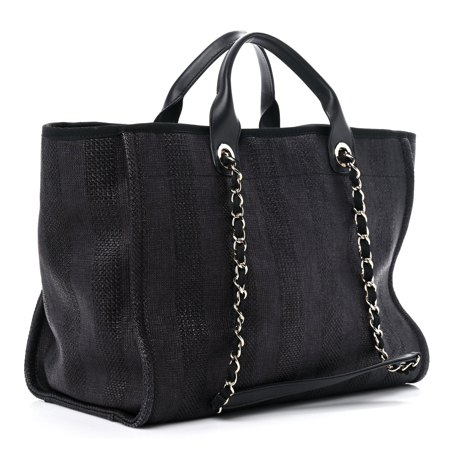 Chanel Mixed Fibers Calfskin Striped Medium Deauville Tote Black 3 of 15