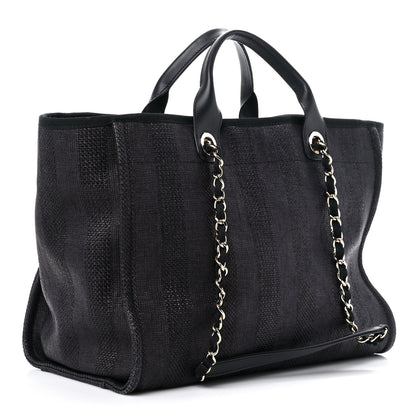 Chanel Mixed Fibers Calfskin Striped Medium Deauville Tote Black 3 of 15