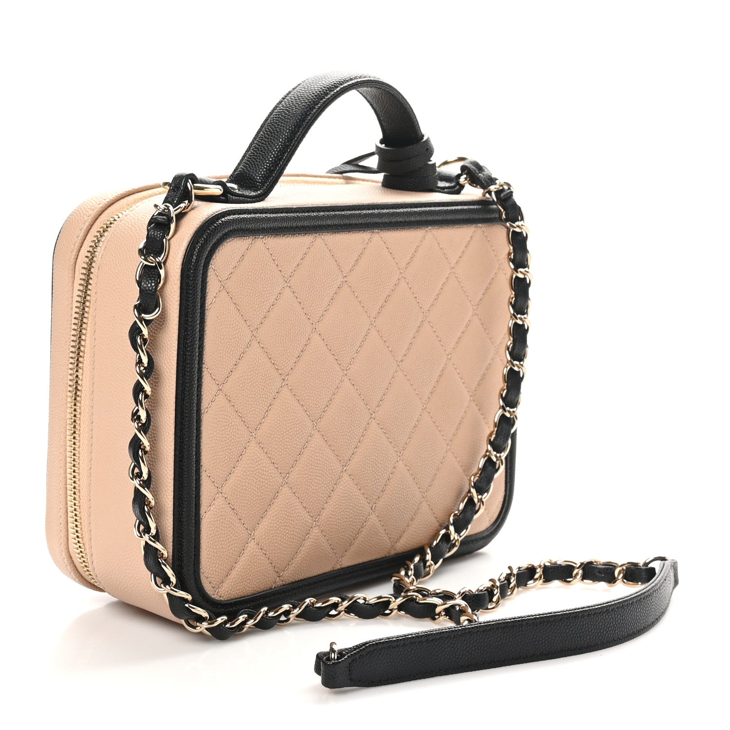 Chanel Caviar Quilted Medium CC Filigree Vanity Case Beige Black 3 of 11