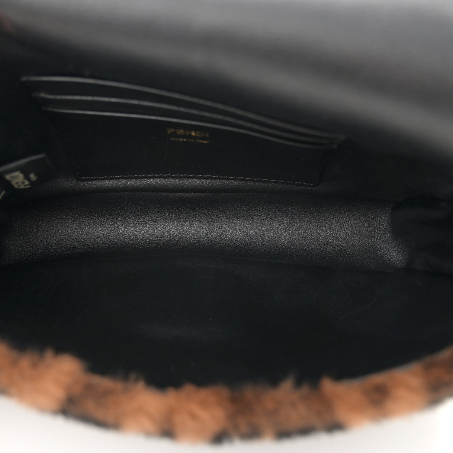 Fendi Shearling Vitello Dolce Macro FF 1974 Mini Baguette Tobacco Black 5 of 11