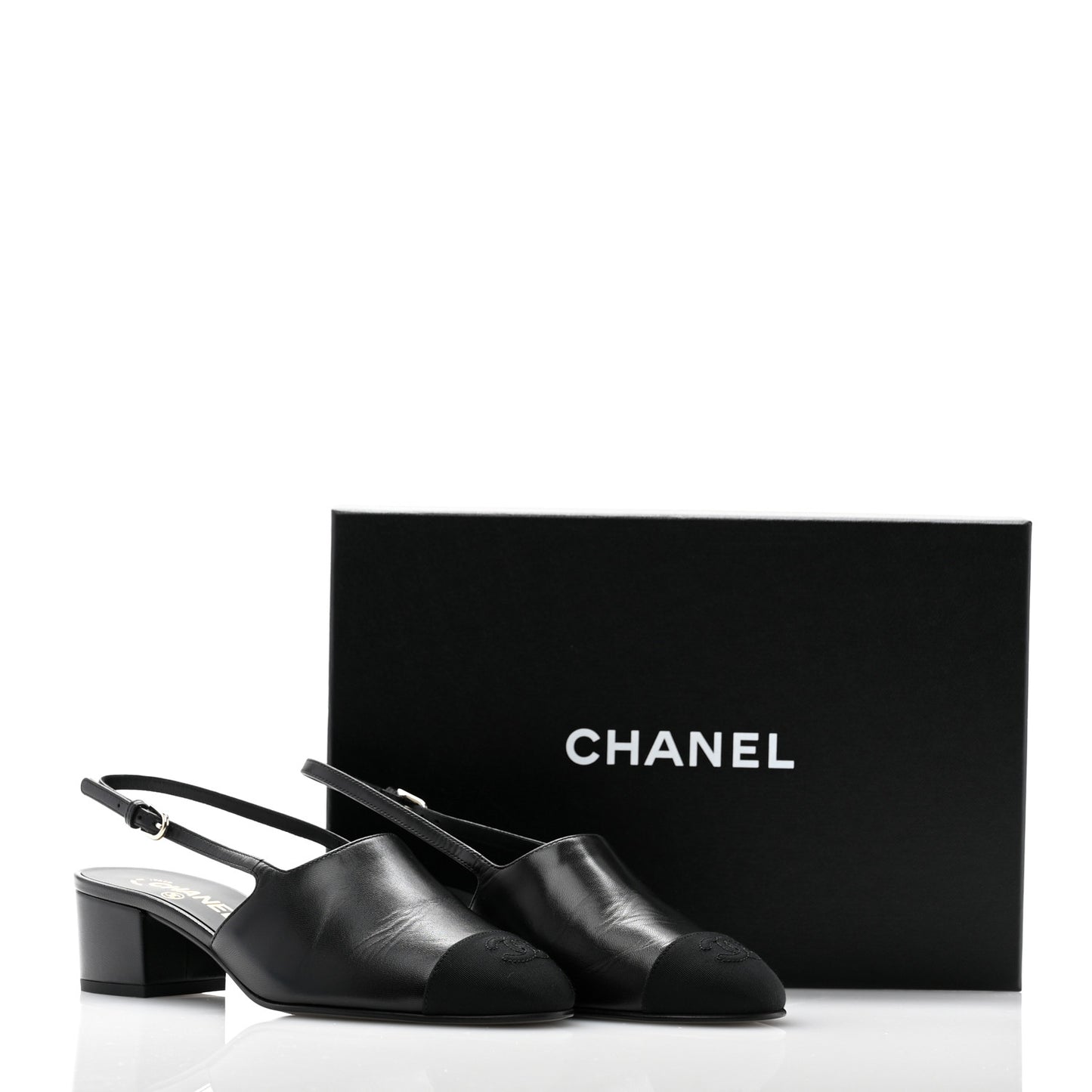 Goatskin Grosgrain Cap Toe CC Slingback Pumps 38.5 Black