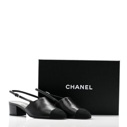 Chanel Goatskin Grosgrain Cap Toe CC Slingback Pumps 38.5 Black 10 of 10