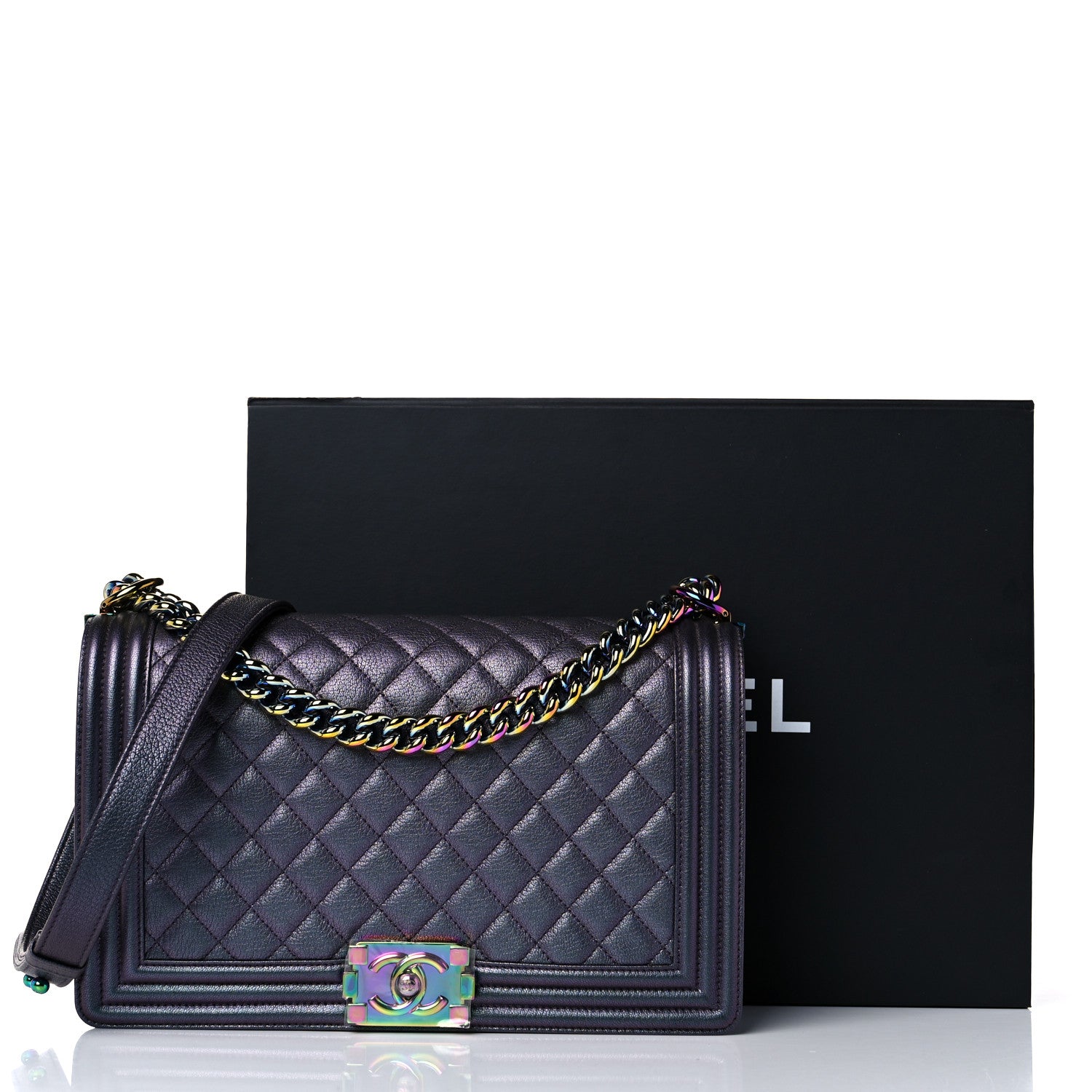 Chanel Iridescent Goatskin Quilted New Medium Boy Flap Purple 10 of 10